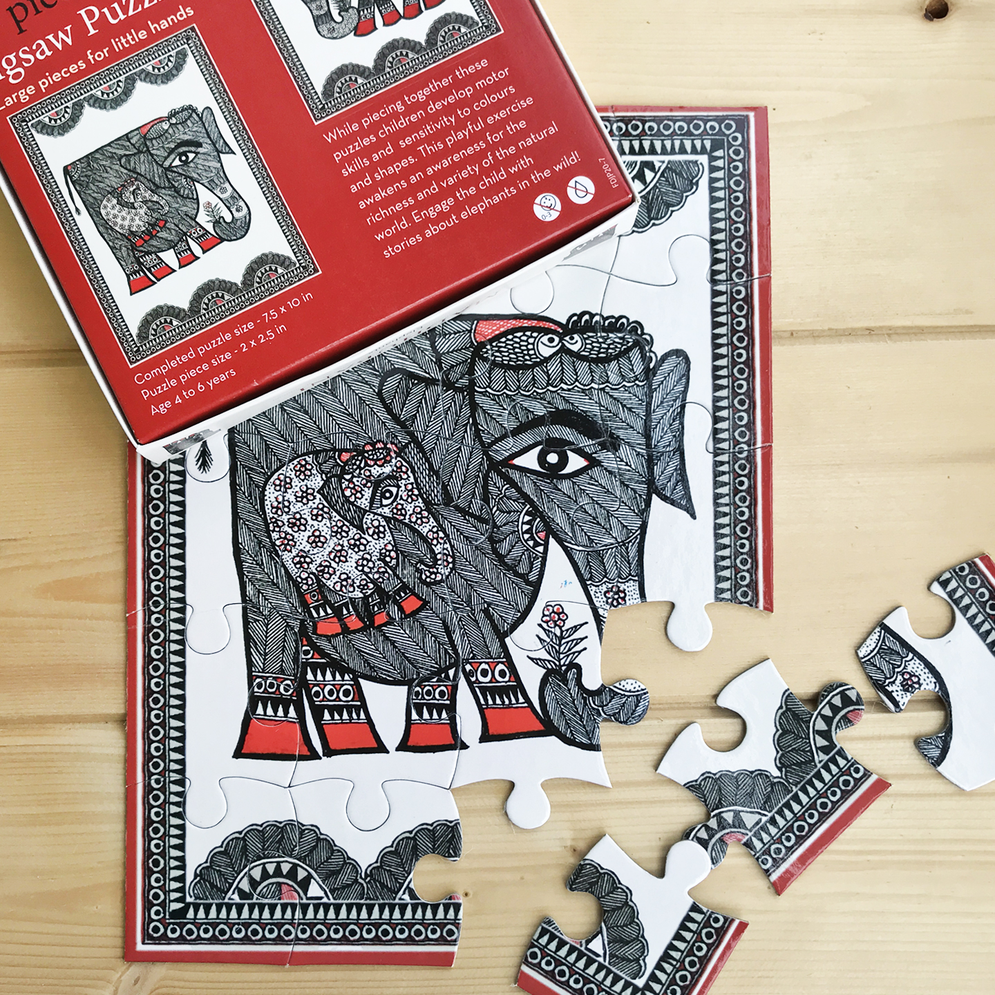 FroggMag - Jigsaw Puzzles - 20 pcs - Madhubani Art - Elephants